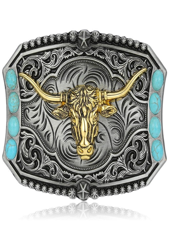 Westscorpbk Western Belt Buckles for Men Women Vintage Bohemian Turquoise Longhorn Rodeo Cowboy Belt Buckle Cowboy Gifts for Women - Image 1